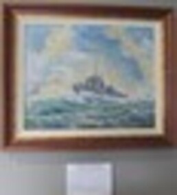 Artwork, other - HMAS Warrnambool J202 attacks painting, HMAS Warrnambool attacks
