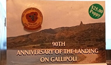Badge - Red Poppy Badge on Original Card, 90th Anniversary of the Landing on Gallipoli (1915–2005)