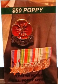 Badge - Lapel Pin, $50.00 Poppy on Original Plastic covered card