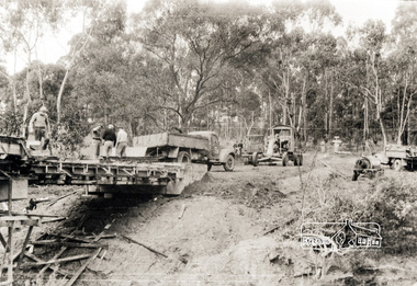 Photograph, Oxley Bridge construction, Henley Road, Kangaroo Ground, 1962