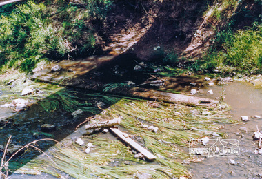 Photograph, Cross beam from old timber Main Road bridge over the Diamond Creek, 1992, 1992