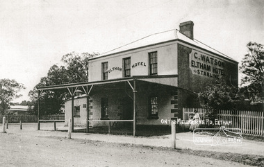 Photograph, On the Melbourne Road; C. Watson's Eltham Hotel and Stables