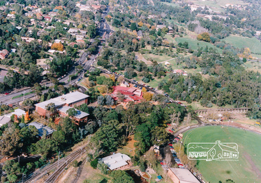 Photograph, Aerial view of Eltham Shire Office and Eltham Library precinct, 1994