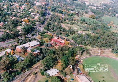 Photograph, Aerial view of Eltham Shire Office and Eltham Library precinct, 1994, 1994