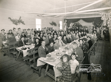 Photograph, Stuart Tomkin, Official guests being entertained Kangaroo Ground Hall after Dedication of Tower and Cottage by Governor Sir Dallas Brooks, 16 Nov 1951, 16/11/1951