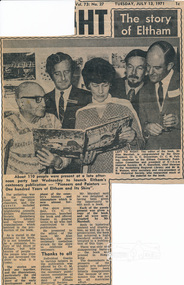 Newsclipping, 1971 "The story of Eltham", Diamond Valley News, 13 July, p1, 13/7/71