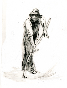 Photograph, Walter Withers sketch of man slashing grass