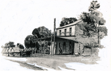 Photograph, Sketch of Watson's Eltham Hotel, cnr. Main Road and Pitt Street, Eltham by Walter Withers, c.1902