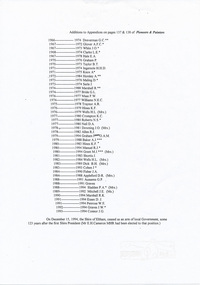 Document, Additions to Appendices on pages 137 and 138 of Pioneers & Painters