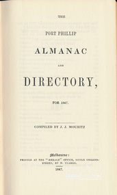 Book, The Port Phillip almanac and directory for 1847 /​ compiled by J.J. Mouritz, 1979