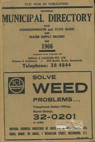 Book, Arnall & Jackson Pty ltd, Victorian Municipal Directory 1966 published by Arnall & Jackson Pty. Ltd, 1966