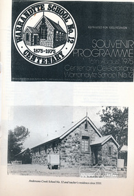 Book, Warrandyte Historical Society, Warrandyte School No. 12 Centenary 1875-1975, Souvenir Programme, reprinted for 1993 reunion, 1975