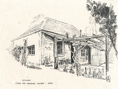 Photocopy of sketch, Photocopy of a sketch by Joh Ebeli, "Eltham, Living and Learning Centre - 1850" (1978), 1978