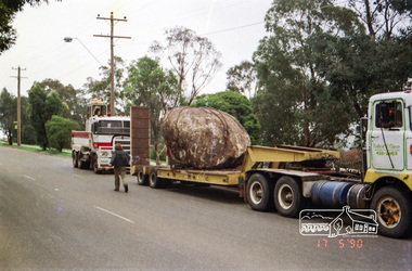 Photograph, Installation of commemorative rock for Walter Withers at corner of Bible and Arthur Streets, Eltham, 17 May 1990, 1990