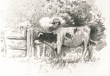 Photograph, Study of person with cow