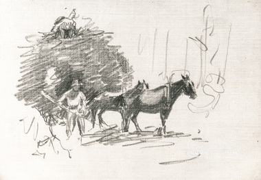 Photograph, Sketch study of farmer with two horses