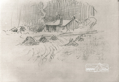 Photograph, Sketch study of log cabin
