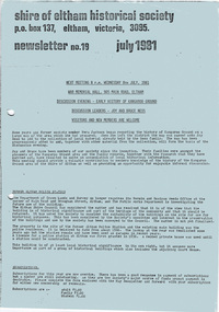 Newsletter, Newsletter, No. 19 July 1981
