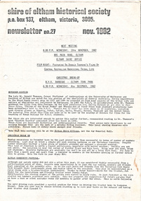 Newsletter, Newsletter, No. 27 November 1982