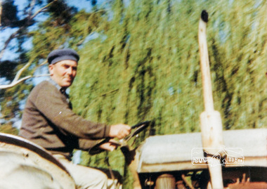 Photograph, Antonio Casonato on 'his' grey Ferguson tractor