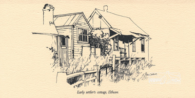 Greeting Card, Bill Caldwell, Early settler's cottage, Eltham, 1975