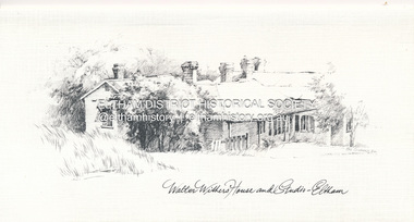 Greeting Card, Bill Caldwell, Sketch (reprint): Walter Withers House and Studio - Eltham, Bill Caldwell '82, 1982