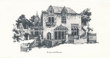 Greeting Card, Bill Caldwell, Sketch (reprint): The Grand Hall, Montsalvat, Bill Caldwell '83, 1983