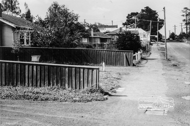 Photograph, Looking south along the east side of Main Road from Henry Street to Bridge Street, Eltham, February 1968, Feb 1968