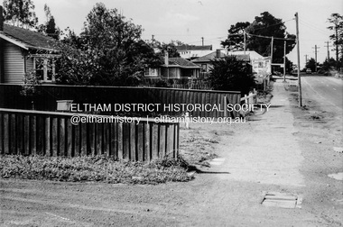 Photograph, Looking south along the east side of Main Road from Henry Street to Bridge Street, Eltham, February 1968, Feb 1968