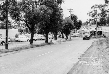 Photograph, Looking north along the east side of Main Road from near Henry Street, Eltham, February 1968, Feb 1968
