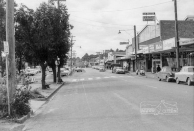 Photograph, Looking north along shopping centre, Main Road, Eltham, February 1968, Feb 1968