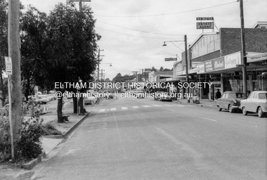 Photograph, Looking north along shopping centre, Main Road, Eltham, February 1968, Feb 1968