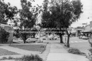 Photograph, Looking north along the west side of Main Road through the shopping centre, Eltham, February 1968, Feb 1968