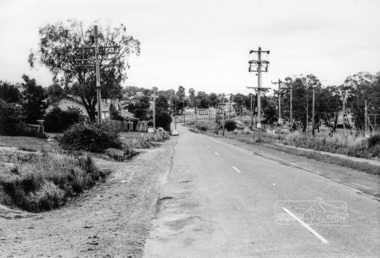 Photograph, Looking south along Main Road towards the shops form near the intersection with Elsa Court, Eltham, February 1968, Feb 1968