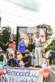 Photograph, Democratic Nillumbik campaign float including butterflies from the Eltham Copper Butterfly campaign, 1988