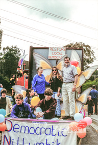Photograph, Democratic Nillumbik campaign float including butterflies from the Eltham Copper Butterfly campaign, 1988, 1988