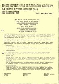 Newsletter, Newsletter, No. 40 January 1985