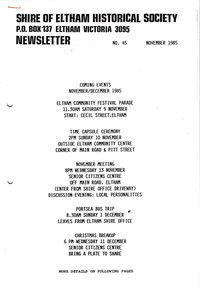 Newsletter, Newsletter, No. 45 November 1985