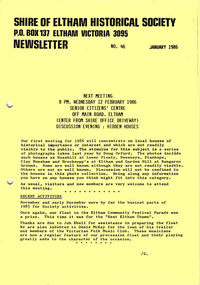 Newsletter, Newsletter, No. 46 January 1986