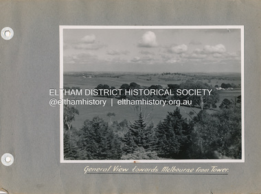 Photo album, Stuart Tompkins, General View towards Melbourne from Tower, 16 Nov 1951, 1952c
