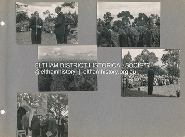 Photo album, Stuart Tompkins, Dedication of Eltham War Memorial by His Exc. the Governor of Vic., General Sir Dallas Brooks, K.C.B., C.M.G., D.S.O., K.StJ., on Friday 16th November, 1951, 1952c