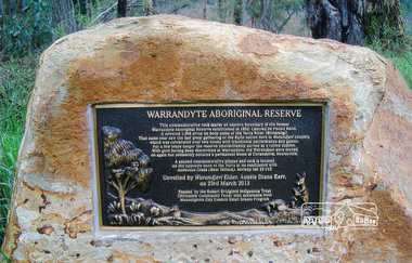 Photograph, Commemorative plaque on rock, Warrandyte Aboriginal Reserve, unveiled 23 March 2013