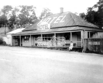 Photograph, Daughter of the owner, Miss Irene Browne, sitting on the verandah of the Lower Plenty Hotel, c.1940-c.1943