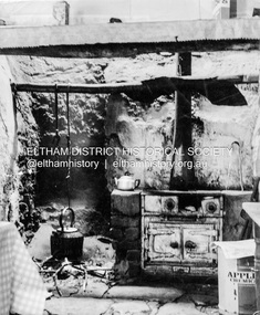 Photograph - Black and White Print, George W. Bell, Detail, Kitchen, Birch Cottage, Yarra Glen Road, Smiths Gully, Aug 1969