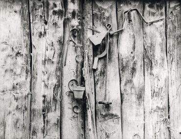 Photograph, George W. Bell, Detail, Shed Wall, Birch Cottage, Yarra Glen Road, Smiths Gully, Aug 1969, Aug 1969