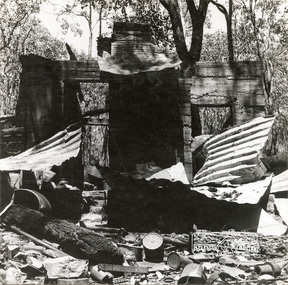 Photograph, George W. Bell, 'Windy' Gale's burnt out home, Wild Dog Creek Road, Jan. 1962, Jan 1962
