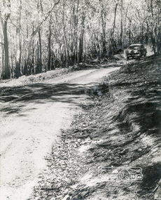 Photograph, George W. Bell, Mavis Gill making a turn near 'Windy' Gale's home, Wild Dog Creek Road, Jan. 1962, Jan 1962