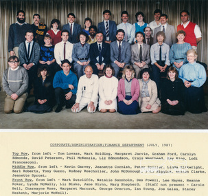 Photograph, Staff Photo, Corporate/Administration/Finance Department, Shire of Eltham, July, 1987 (with names), 1987