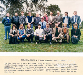 Photograph, Staff Photo, Building, Health and By-Laws Department, Shire of Eltham, July, 1987 (with names), 1987