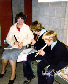 Photograph, Mrs Jan Macdonald with Brendan Watts and David Thomas, Eltham Christian School, 1981
